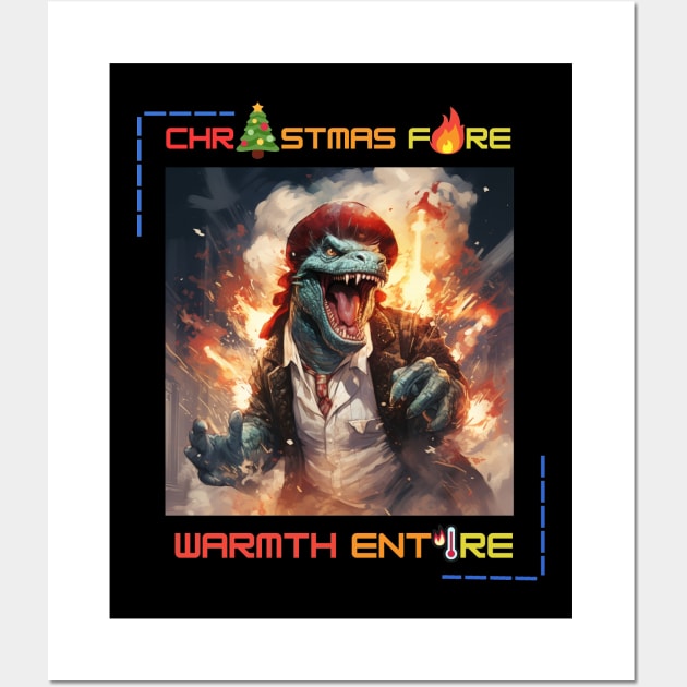 Godzilla Christmas fire warmth entire Wall Art by MilkyBerry